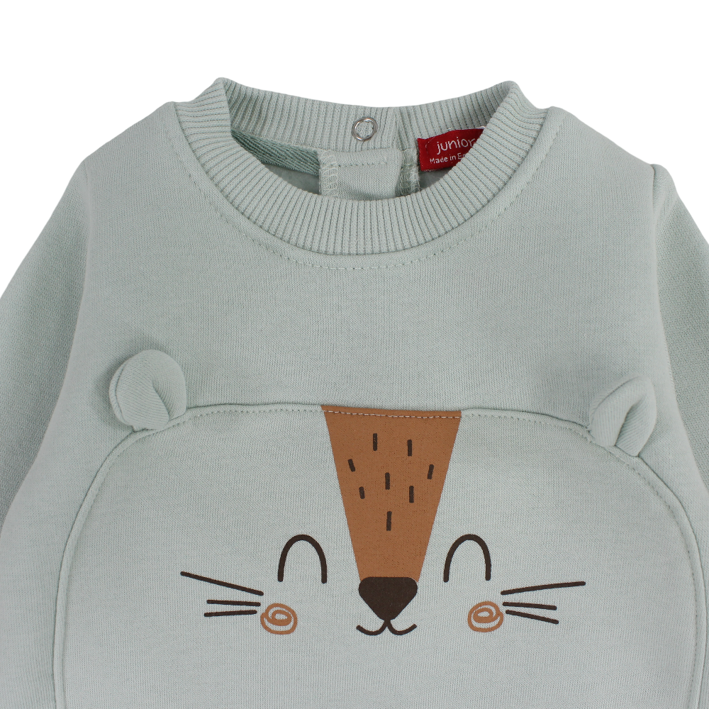 Baby Boys Cotton Baby Footie – Aqua with Bear Design