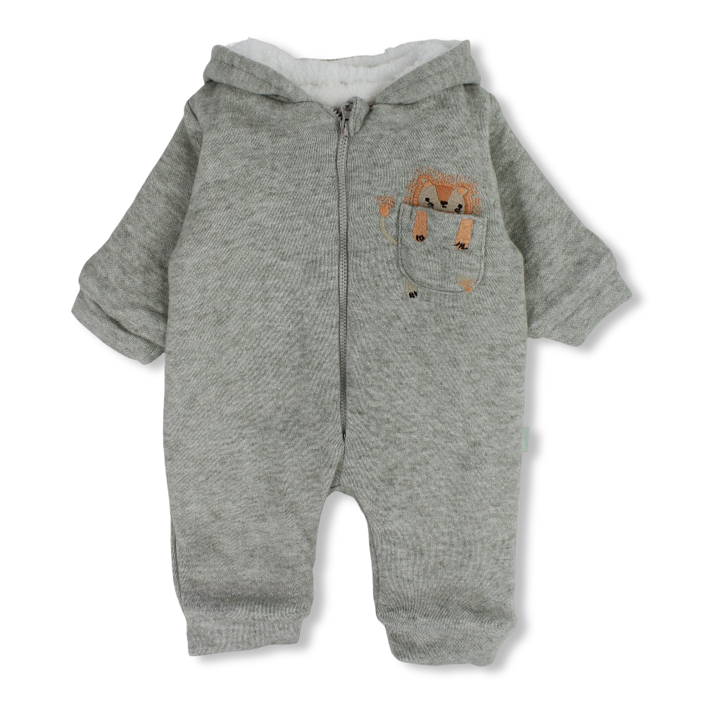 Baby Boys Wool Hooded Footless Onesie – Mint with Lion Design
