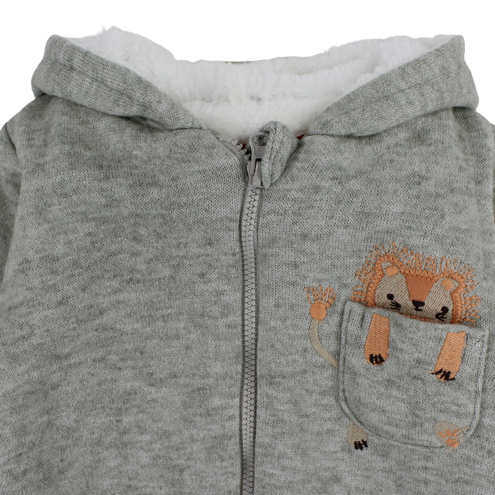 Baby Boys Wool Hooded Footless Onesie – Mint with Lion Design