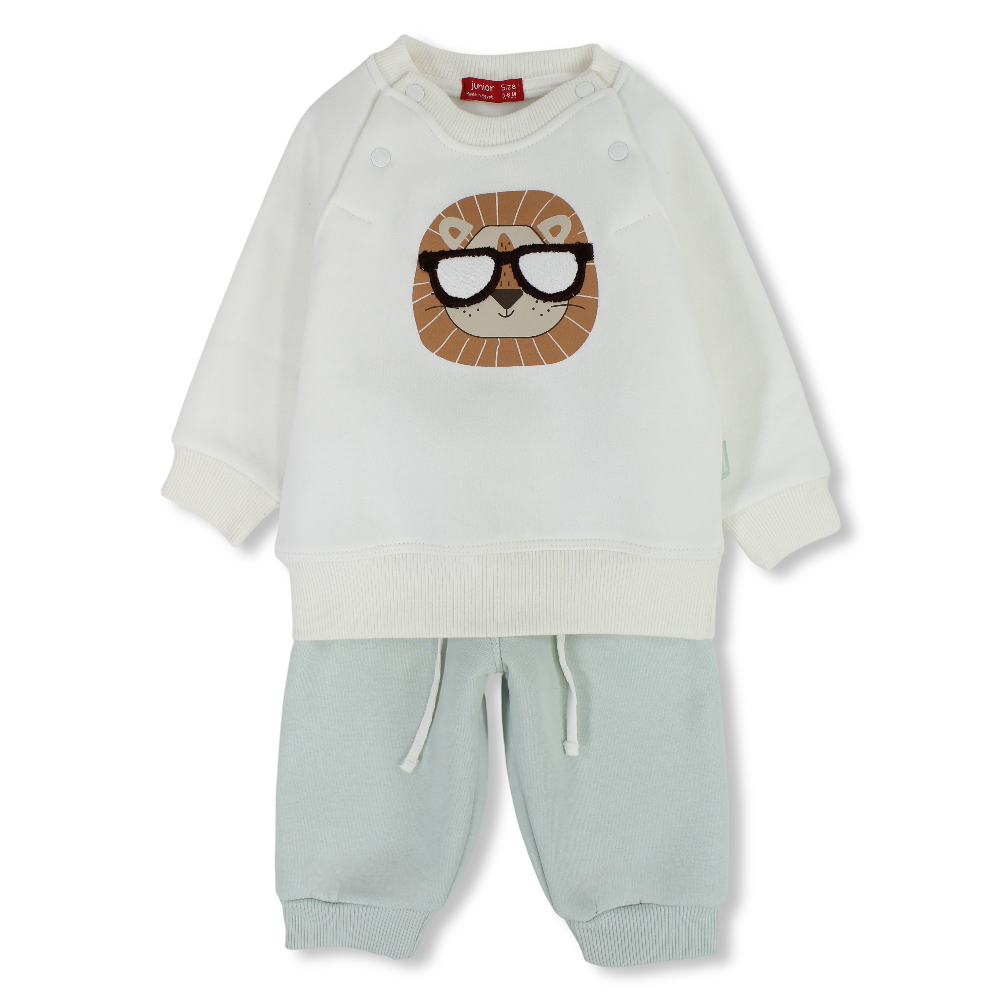 Baby Boys Cotton Pajama Set – Off-White with Lion Design