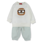 Baby Boys Cotton Pajama Set – Off-White with Lion Design
