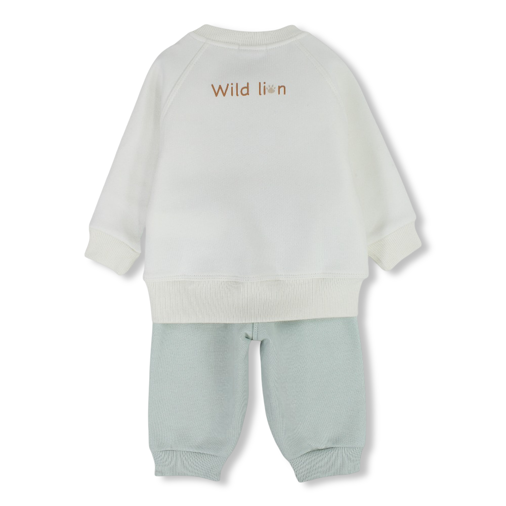 Baby Boys Cotton Pajama Set – Off-White with Lion Design
