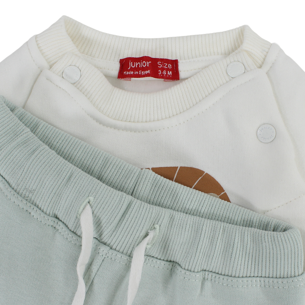 Baby Boys Cotton Pajama Set – Off-White with Lion Design