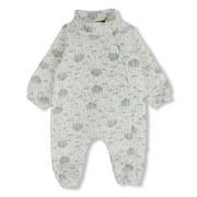 Baby Girls Cotton Footless Onesie – Off-White with Birds and Teapots Print