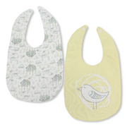 Cotton Baby Bib – Yellow & Off-White with Bird Print (2 Pieces)
