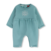 Baby Girls Cotton Footless Onesie – Aqua with Snow Flake Embroidery