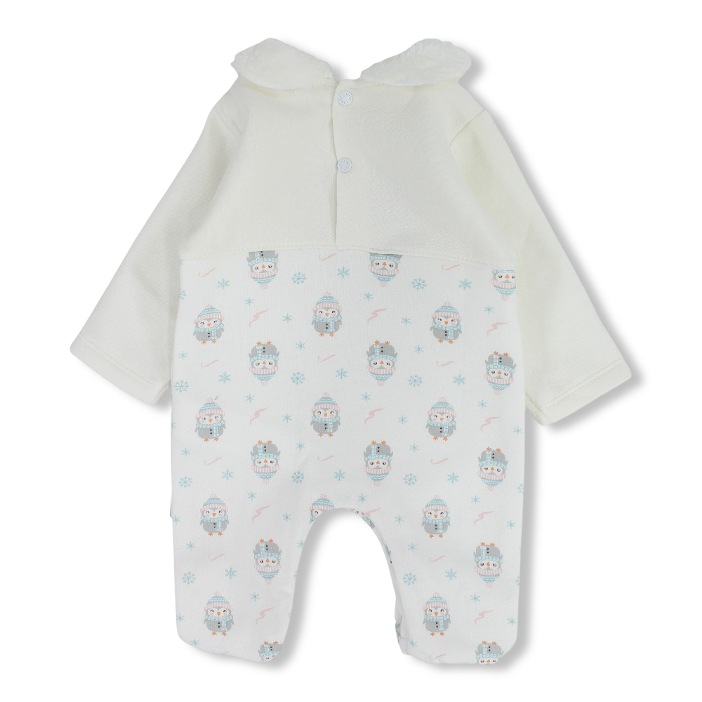 Baby Girls Cotton Baby Footie – Off-White with “Let It Snow” Design