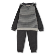 Boys Cotton Hooded Pajama Set – Grey with Stripes Design