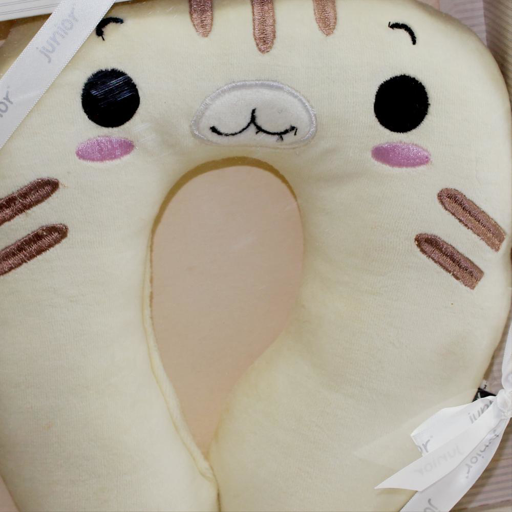 Unisex Baby Velvet Head Support Pillow – Off-White with Kitten Design