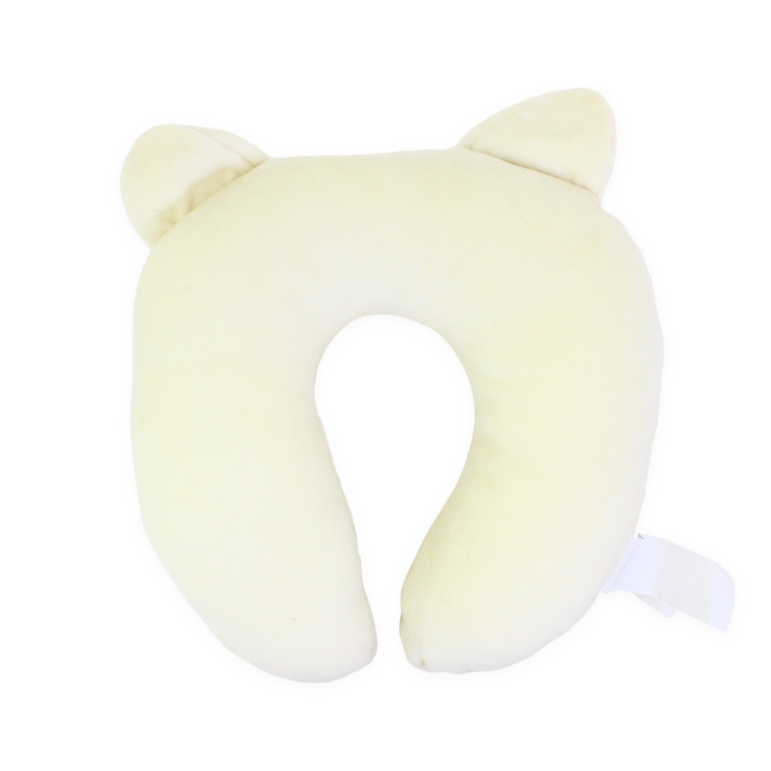 Velvet Baby Head Support Pillow – Off-White with Kitten Design