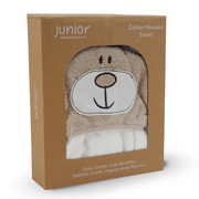 Baby Cotton Hooded Towel  – Off-White & Coffee with Bear Design
