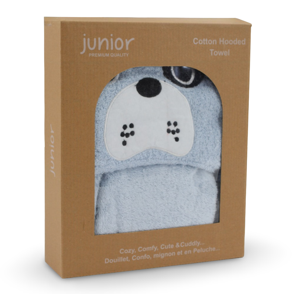 Baby Cotton Hooded Towel – Baby Blue with Puppy Design