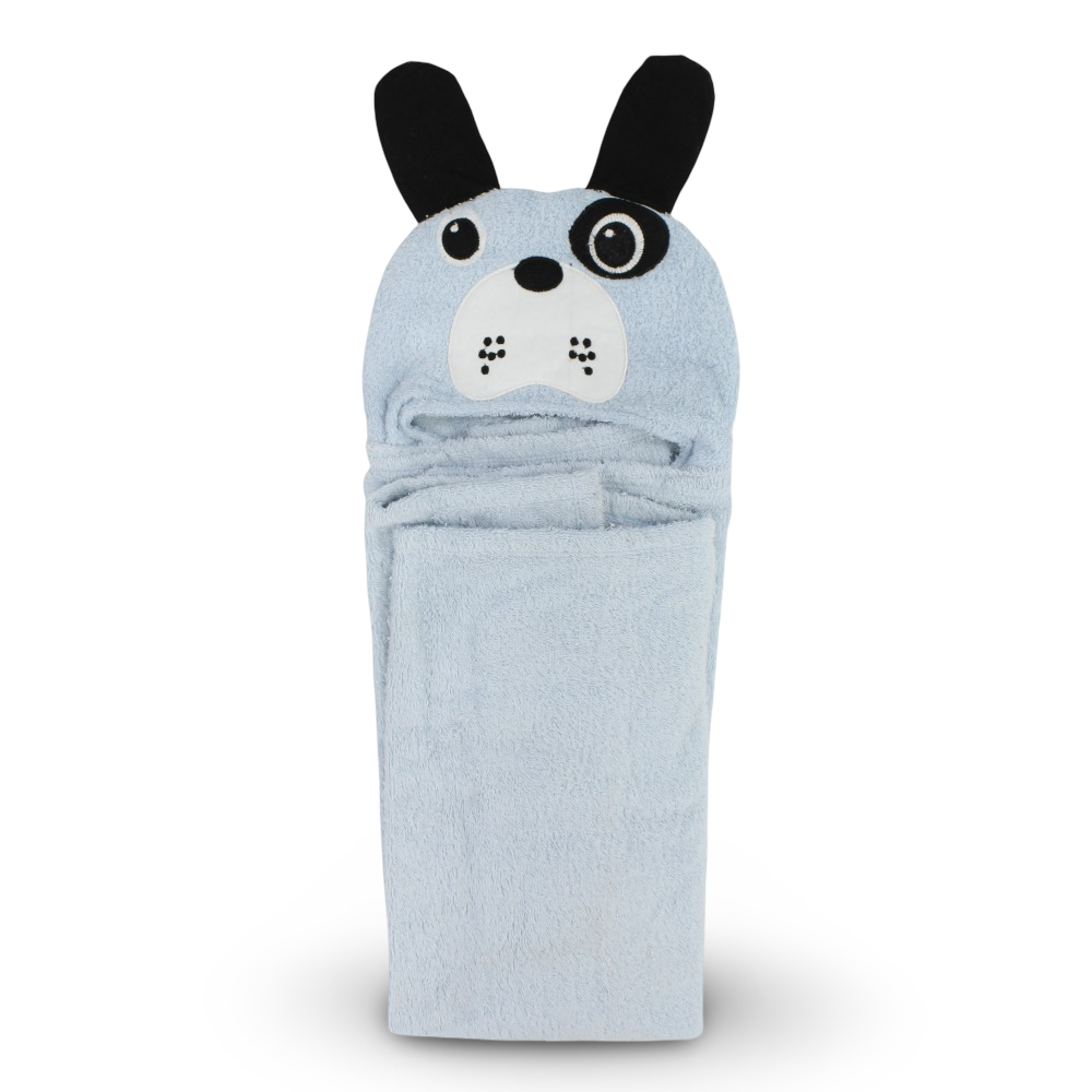 Baby Cotton Hooded Towel – Baby Blue with Puppy Design