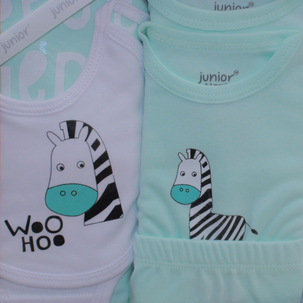 Baby Boys Cotton Gift Box – Mint with “WIld Animals” Design (10 Pcs)