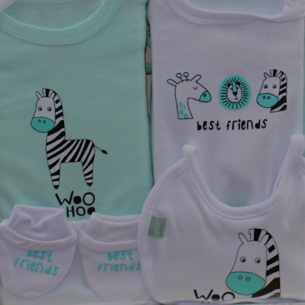 Baby Boys Cotton Gift Box – Mint with “Wild Animals” Design (20 Pcs)