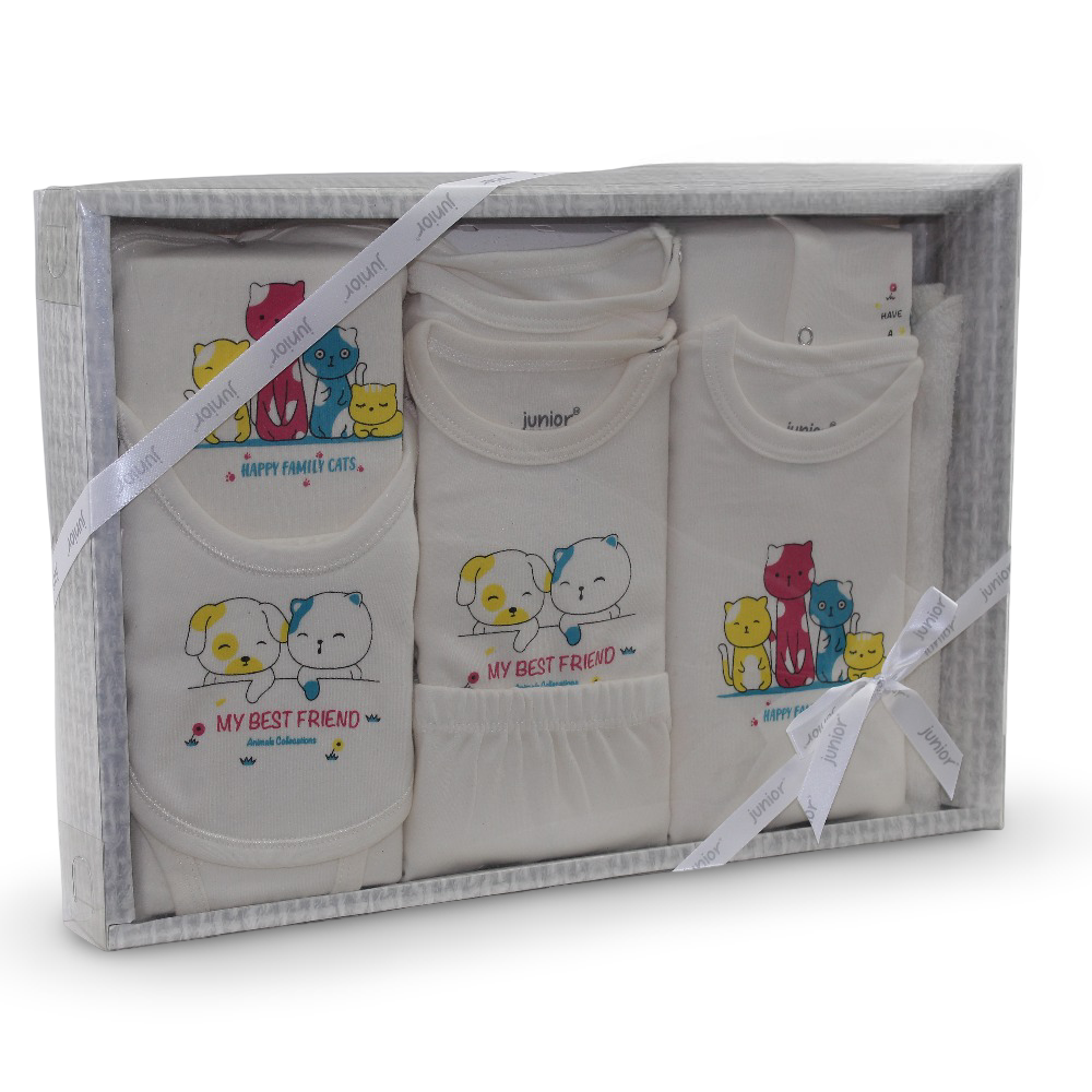 Unisex Baby Cotton Gift Box – Off-White with “My Best Friend” Design 10 Pcs (0-3m) - Junior