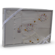 Baby Girls Cotton Gift Box – Off-White with “Magical Dreams” Cat Design (5 Pcs)