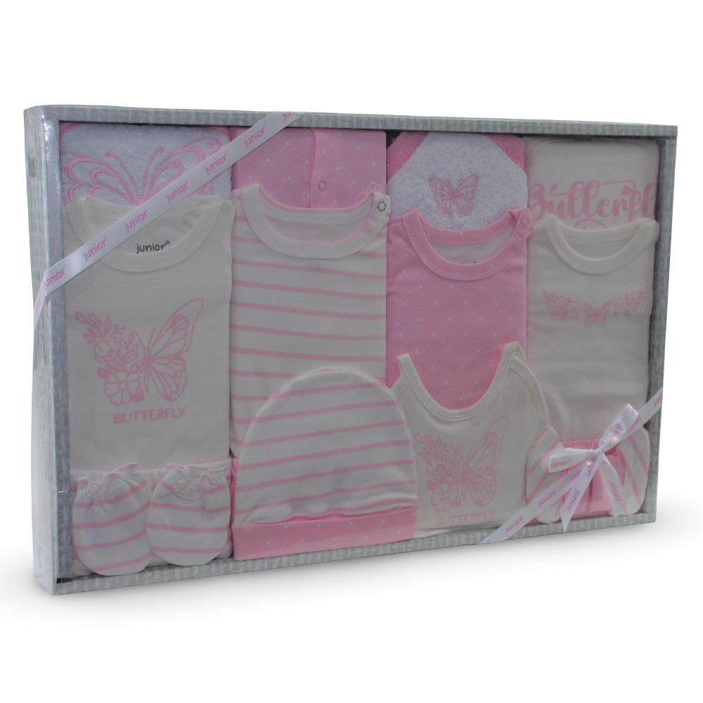 Baby Girls Cotton Gift Box – Pink with Butterfly Design (20 Pcs)