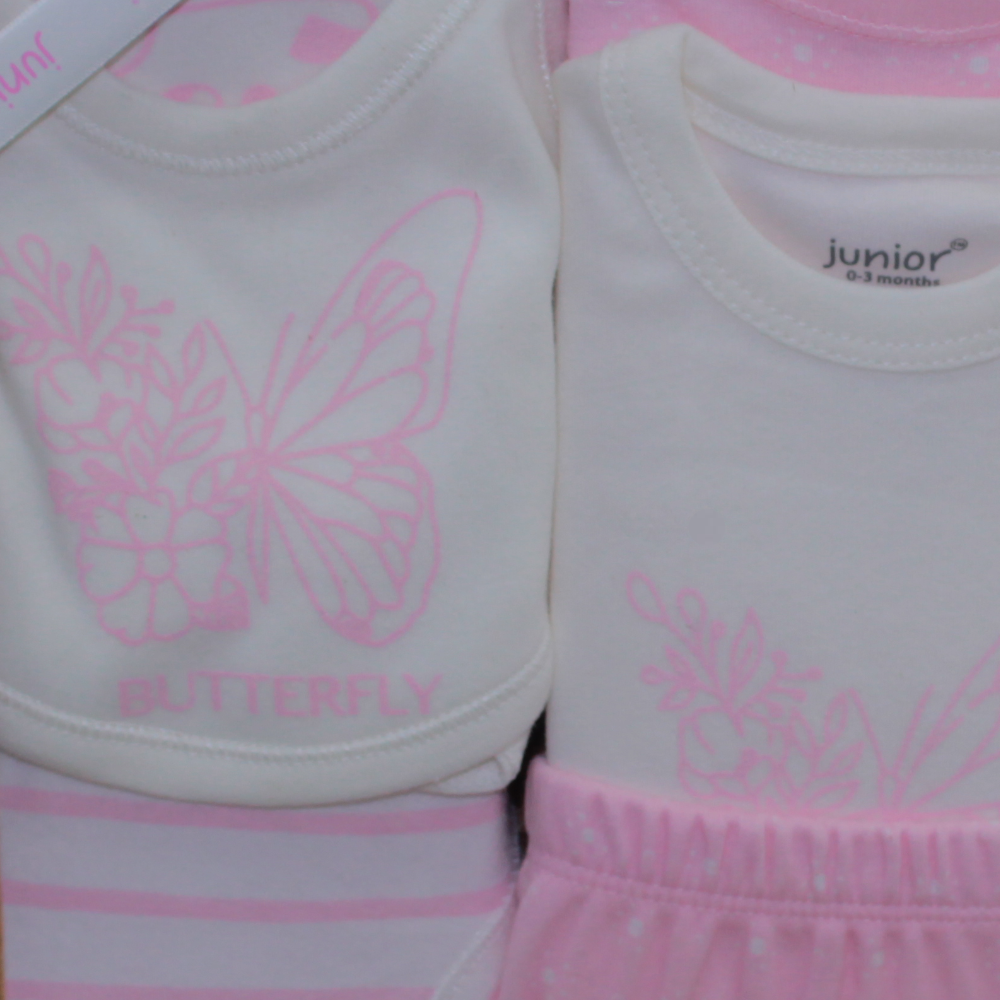 Baby Girls Cotton Gift Box – Pink with Butterfly Design (10 Pcs)