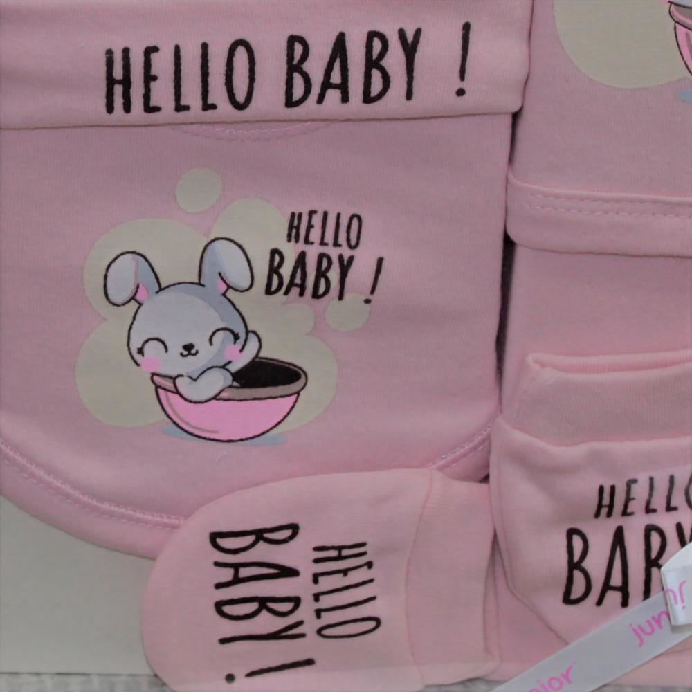 Baby Girls Cotton Gift Box – Pink with "Hello Baby" Design (5 Pcs)