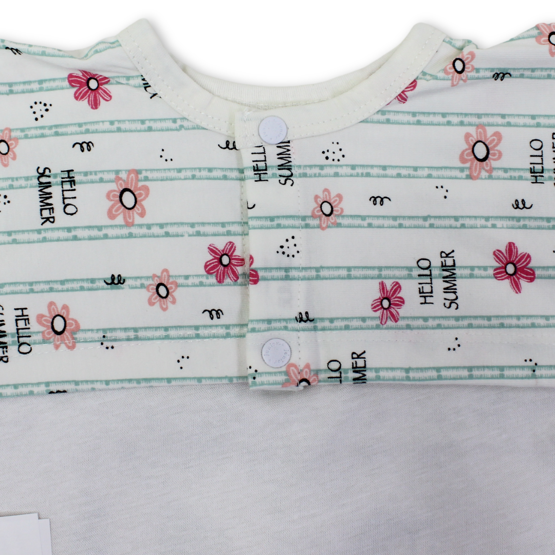 Cotton Baby Bib – Off-White with Flowers and Butterflies Print