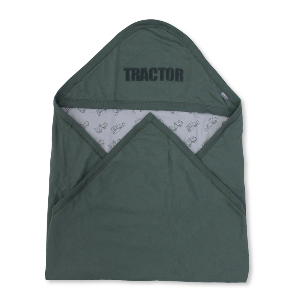 Cotton Blanket – Olive*Grey with Tractor Print - Baby Essentials - Junior