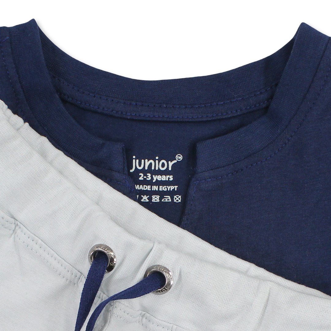 Baby Boys Cotton Sleevless Pajama – Navy with "Fluffy" Print