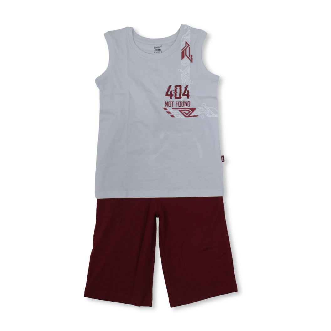 Boys Cotton Pajama – Grey with "404 Not Found" Print - Clothing - Junior