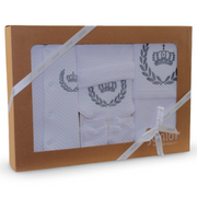 Baby Boys Cotton Gift Box – White with Crown Design (5 Pcs)