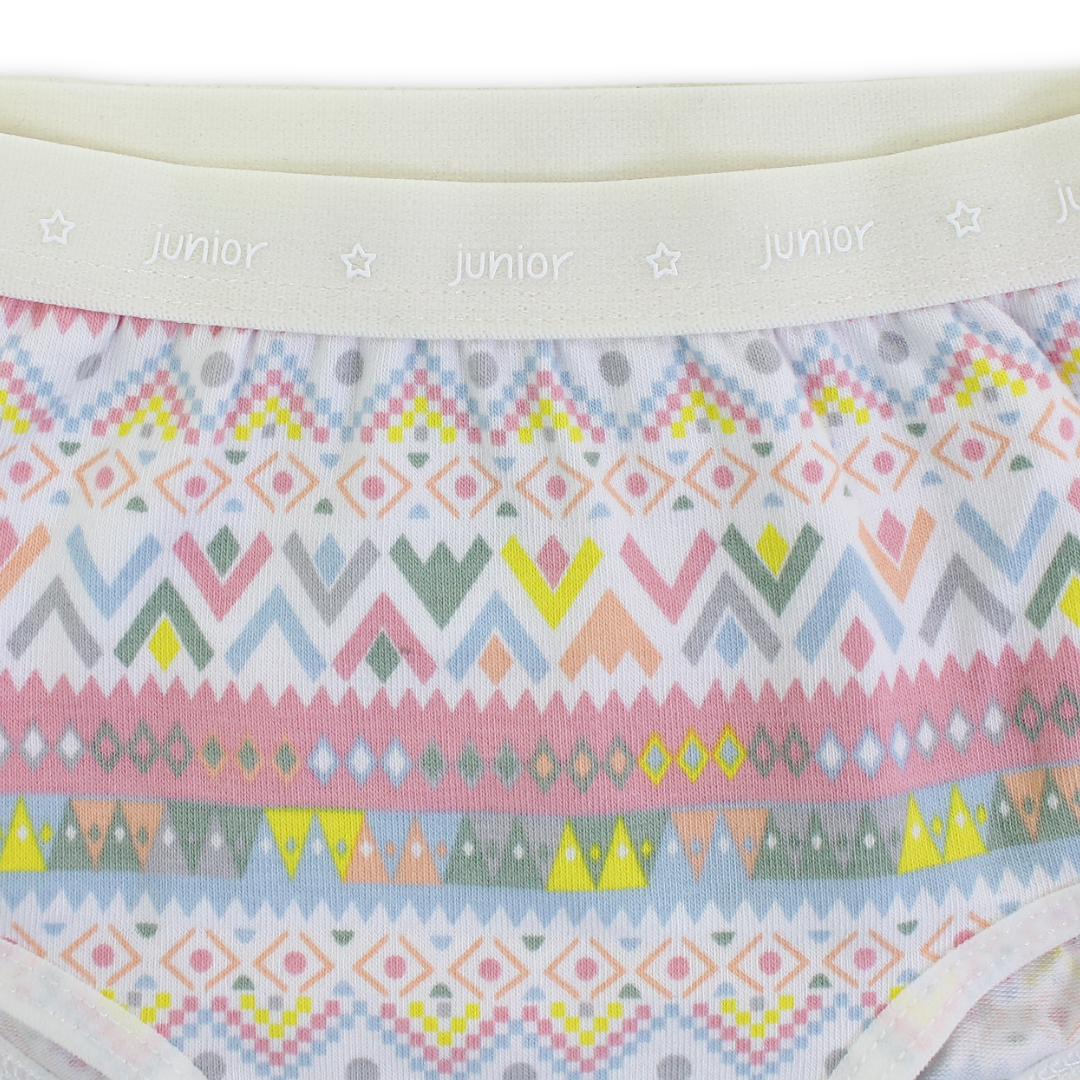 Girls Cotton Pantie – Off-White with Decorative Patterns