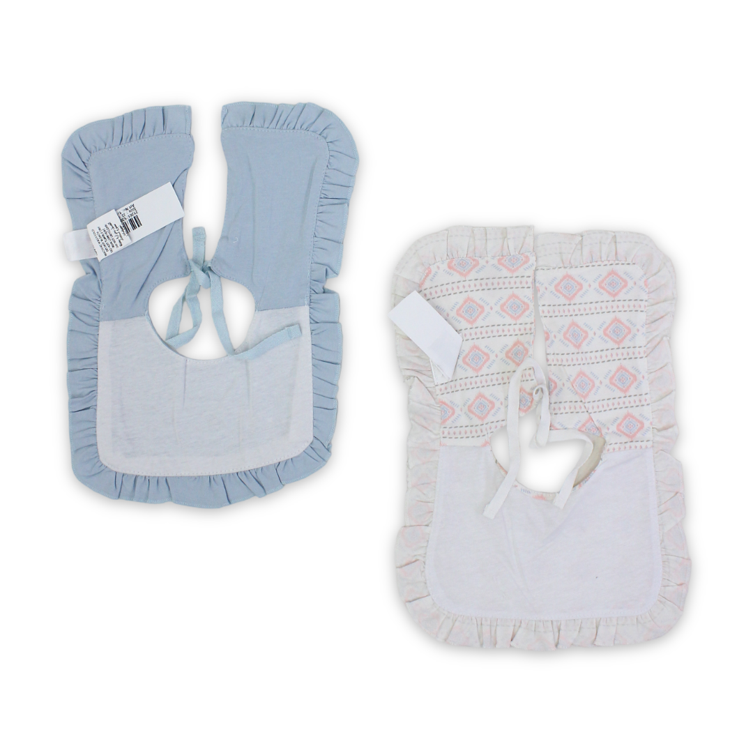 Cotton Baby Bib – Baby Blue & Off-White with Geometric Shapes Print