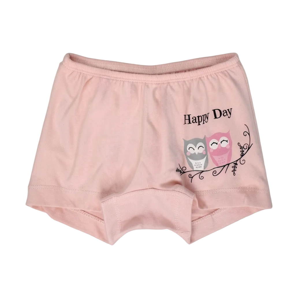 Girls Cotton Pantie – Salmon with Owl Print