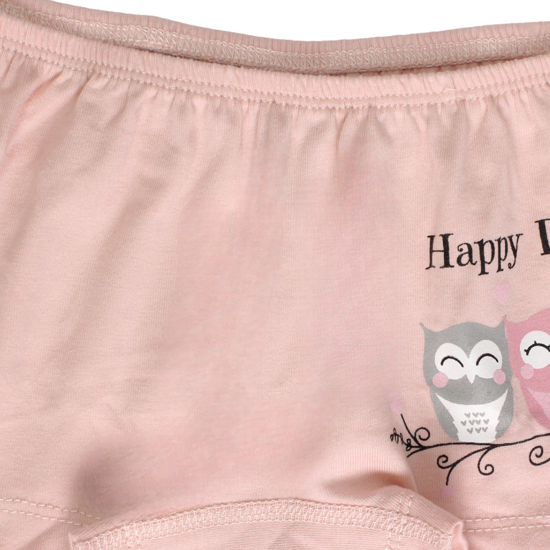Girls Cotton Pantie – Salmon with Owl Print