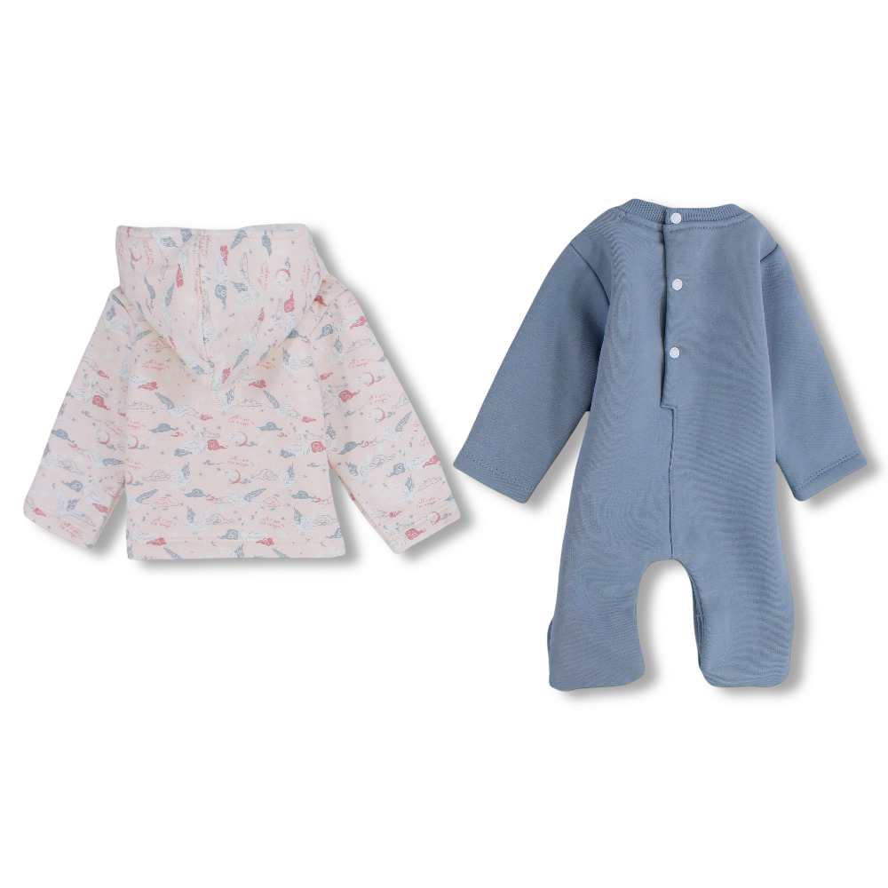 Baby Girls Cotton Baby Footie & Hoodie – Mint with Flamingo Design