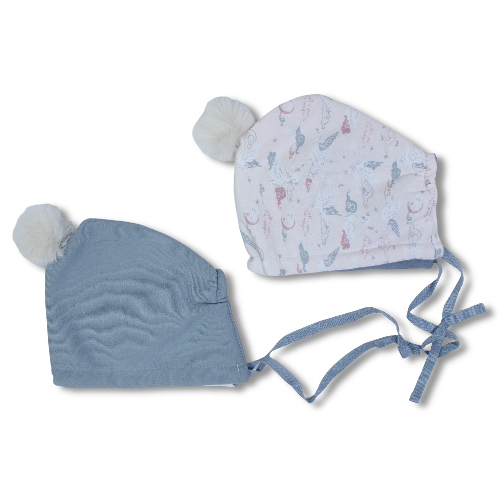 Baby Girls Cotton Beanie –  Cute Flamingo Design (2 Pieces)