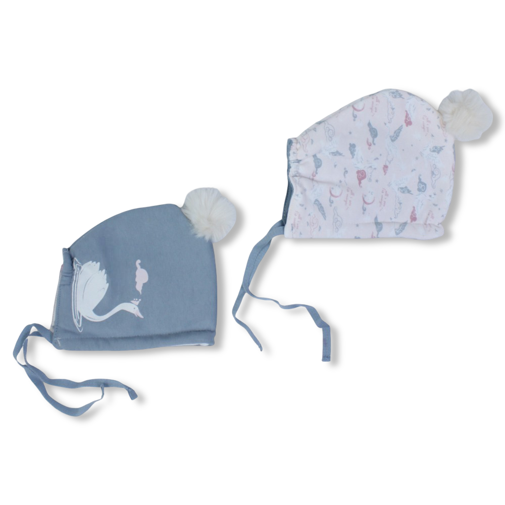 Baby Girls Cotton Beanie –  Cute Flamingo Design (2 Pieces)