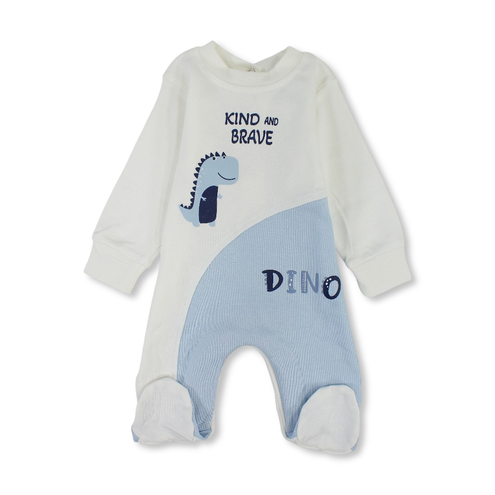 Baby Boys Cotton Baby Footie – Off-White with Dino Print - Clothing - Junior