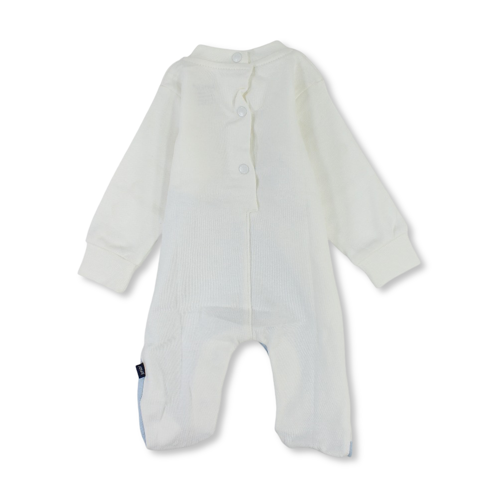 Baby Boys Cotton Baby Footie – Off-White with Dino Print