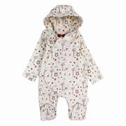 Baby Boys Cotton Hooded Baby Footie - Beige with Animals Print