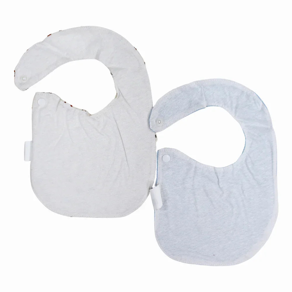 Soft Cotton Baby Bib – Baby Blue & Beige with "Hungry Little Bunny" Print (2Pcs)