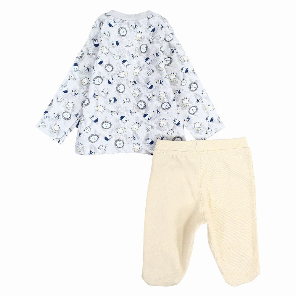 Baby Boys Cotton Pajama Set - Grey with Animals Print