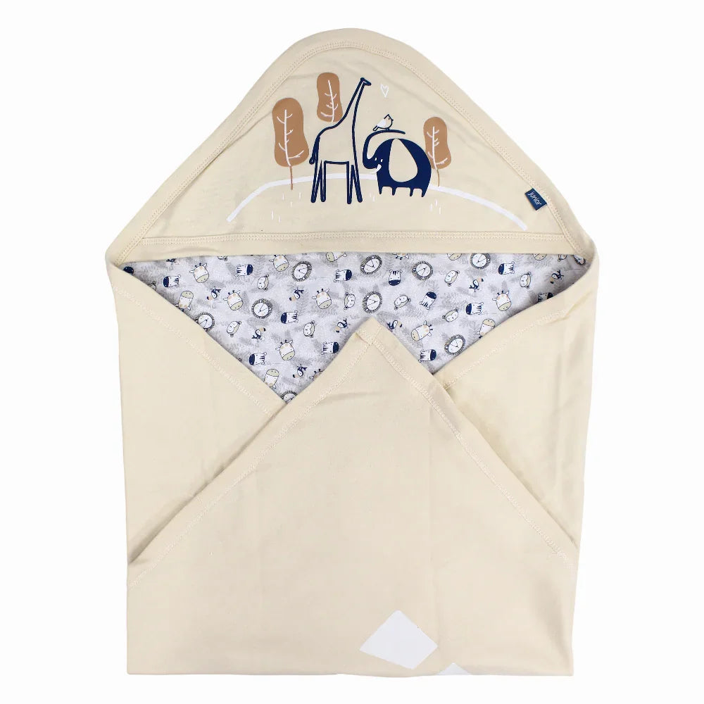 Cotton Baby Blanket – Beige & Grey with Animal Design