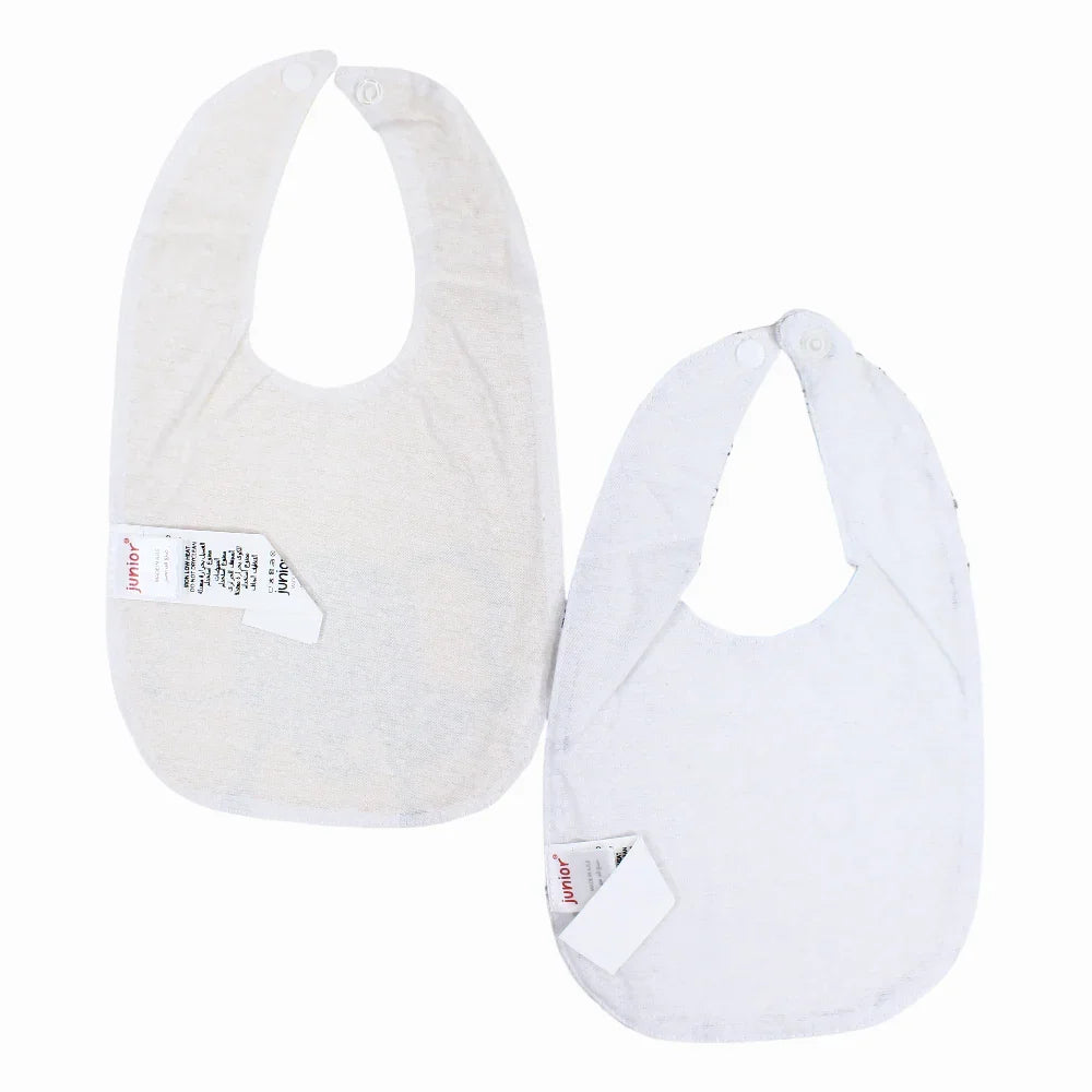 Soft Cotton Baby Bib – Beige & Grey with Animal Print (2Pcs)