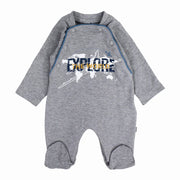 Baby Boys Cotton Baby Footie - Grey with “EXPLORE” Print