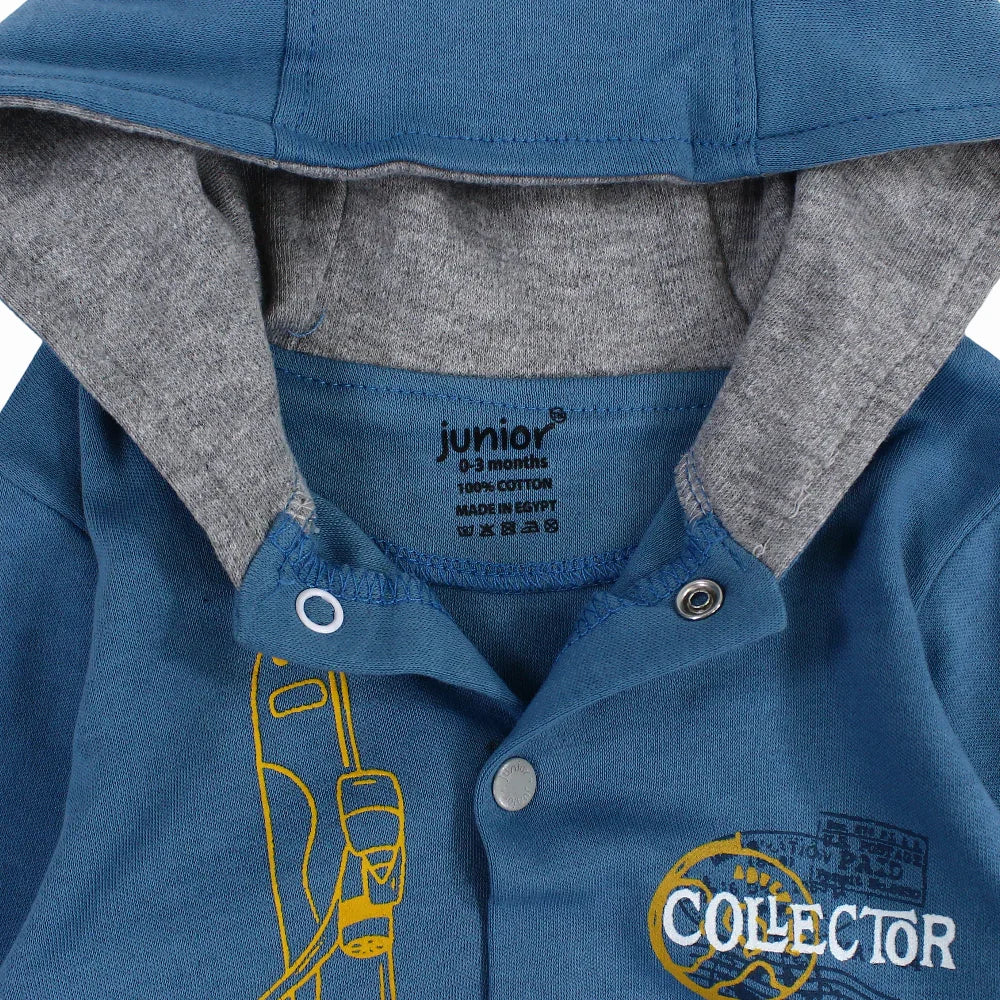 Baby Boys Cotton Footless Onesie - Indigo with “COLLECTOR” Print