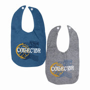 Soft Cotton Baby Bib – Indigo & Grey with “Collector” Print