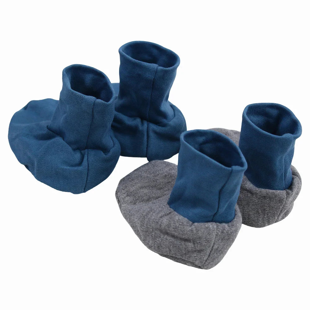 Baby Boys Cotton Footies – Indigo & Grey (2Pcs)
