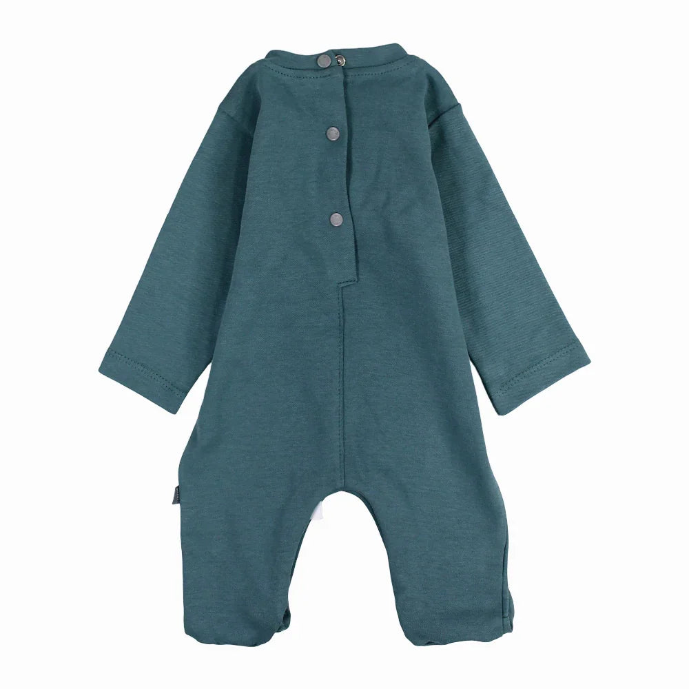 Baby Boys Cotton Baby Footie - Mint with “SMALL TRAVELLER” Print