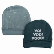 Baby Boy Cotton Beanie – Mint with Airplane “VOO!!” Design (2Pcs)