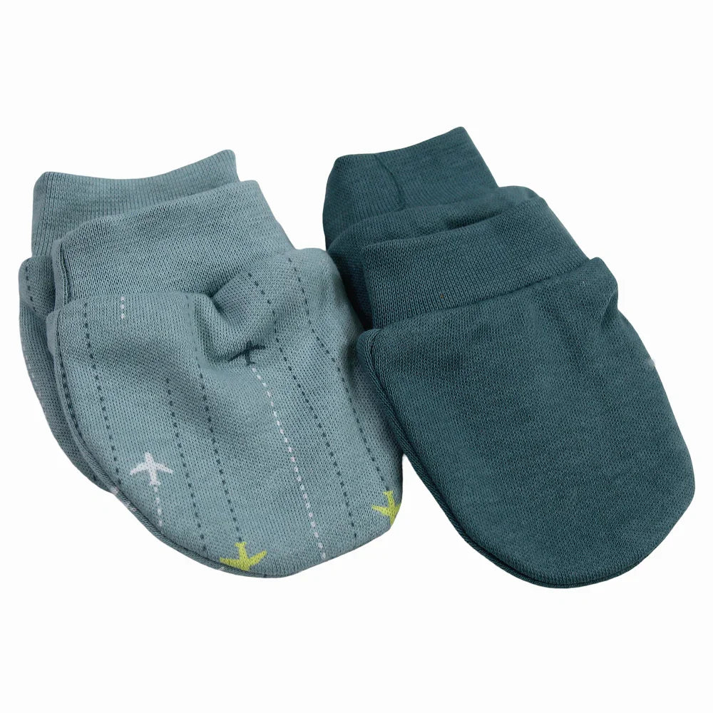 Baby Boys Cotton Hand Mittens  – Mint with Airplane Design (2Pcs)